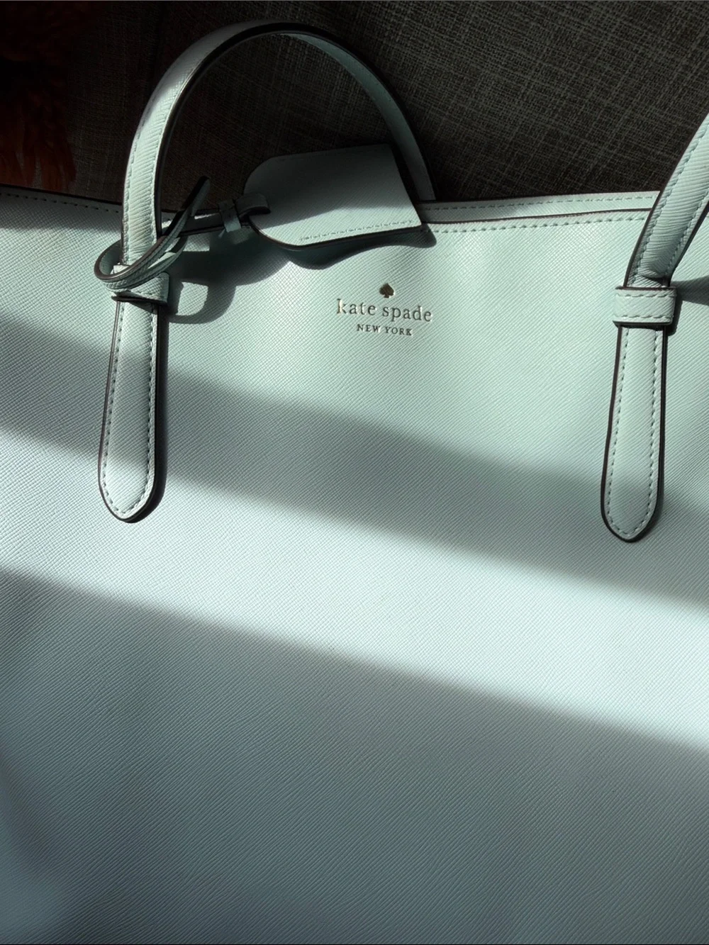 Kate Spade Light Blue Leather Tote with Luggage Tag